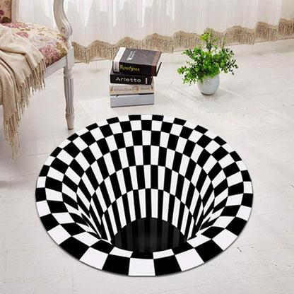 3D Bottomless Hole Optical Illusion Rug – Round Black & White Area Carpet for Living Room, Kitchen, Office (180 CM Diameter)