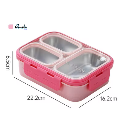 Three-compartment Lunch Container Lunch Box with Tableware Leak-proof Stainless Steel 620ml Color Box