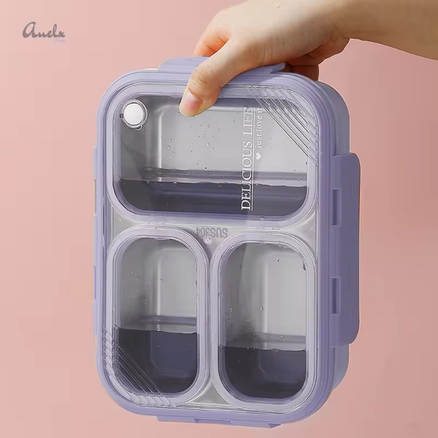 Three-compartment Lunch Container Lunch Box with Tableware Leak-proof Stainless Steel 620ml Color Box